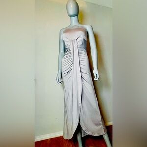 Solid Grey Color Pleated Slit Minimalist Sleeveless Dress, Casual Everyday Wear